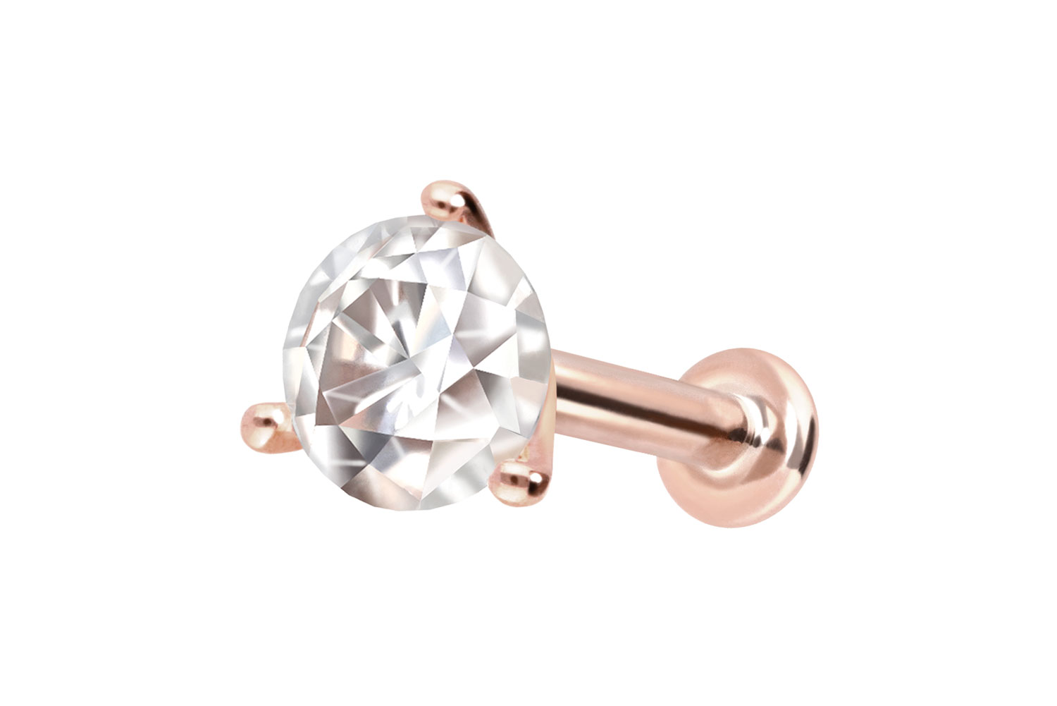 14 Karat Gold Labret Piercing mit Innengewinde MOISSANIT